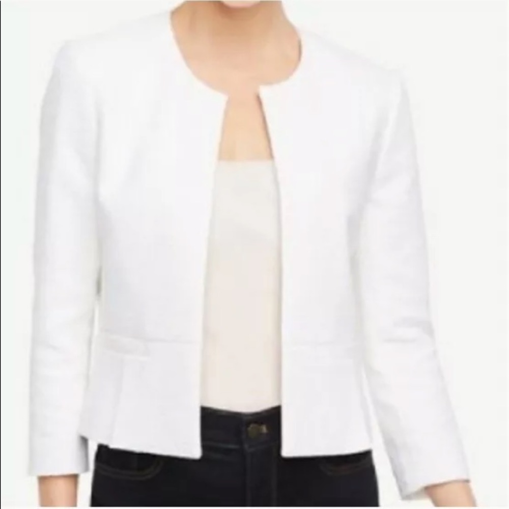 Ann Taylor White Open Jacket  XLT  Collarless Twee